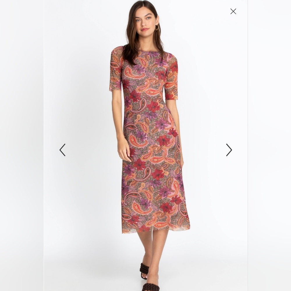 Johnny Was Haley Mesh Midi Dress Size L Floral Paisley Print